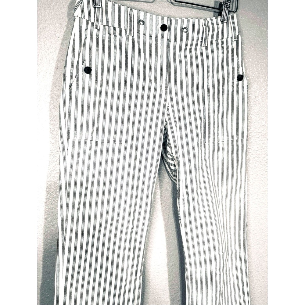 Wide Leg Striped Off-White Gray Pants Jones New York Sport Sz 4 Button Details - Picture 3 of 8